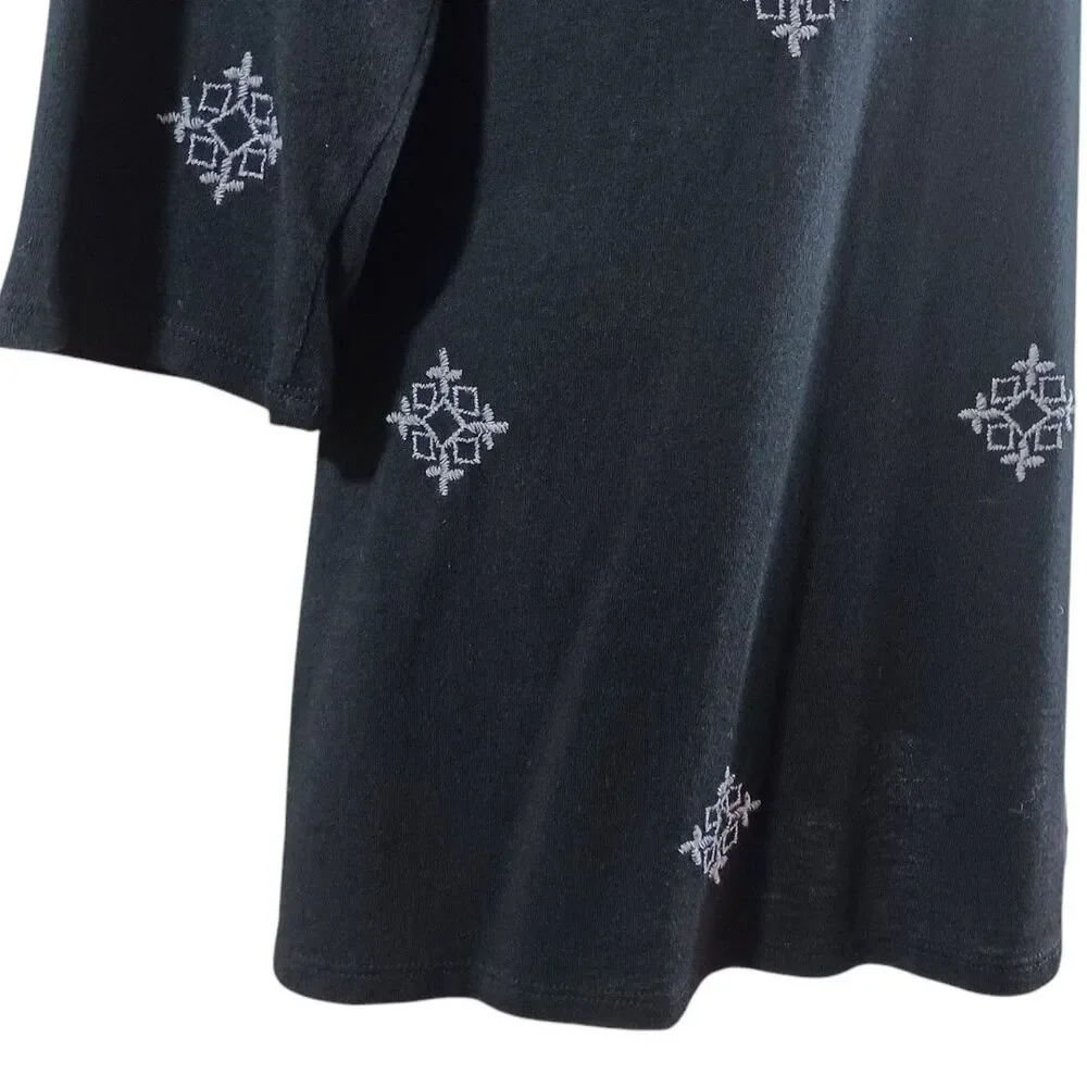 J. Jill Boho Embroidered Tunic Chic Top Sz M Black Boho V-Neck 3/4 Sleeve Cotton - Picture 5 of 9